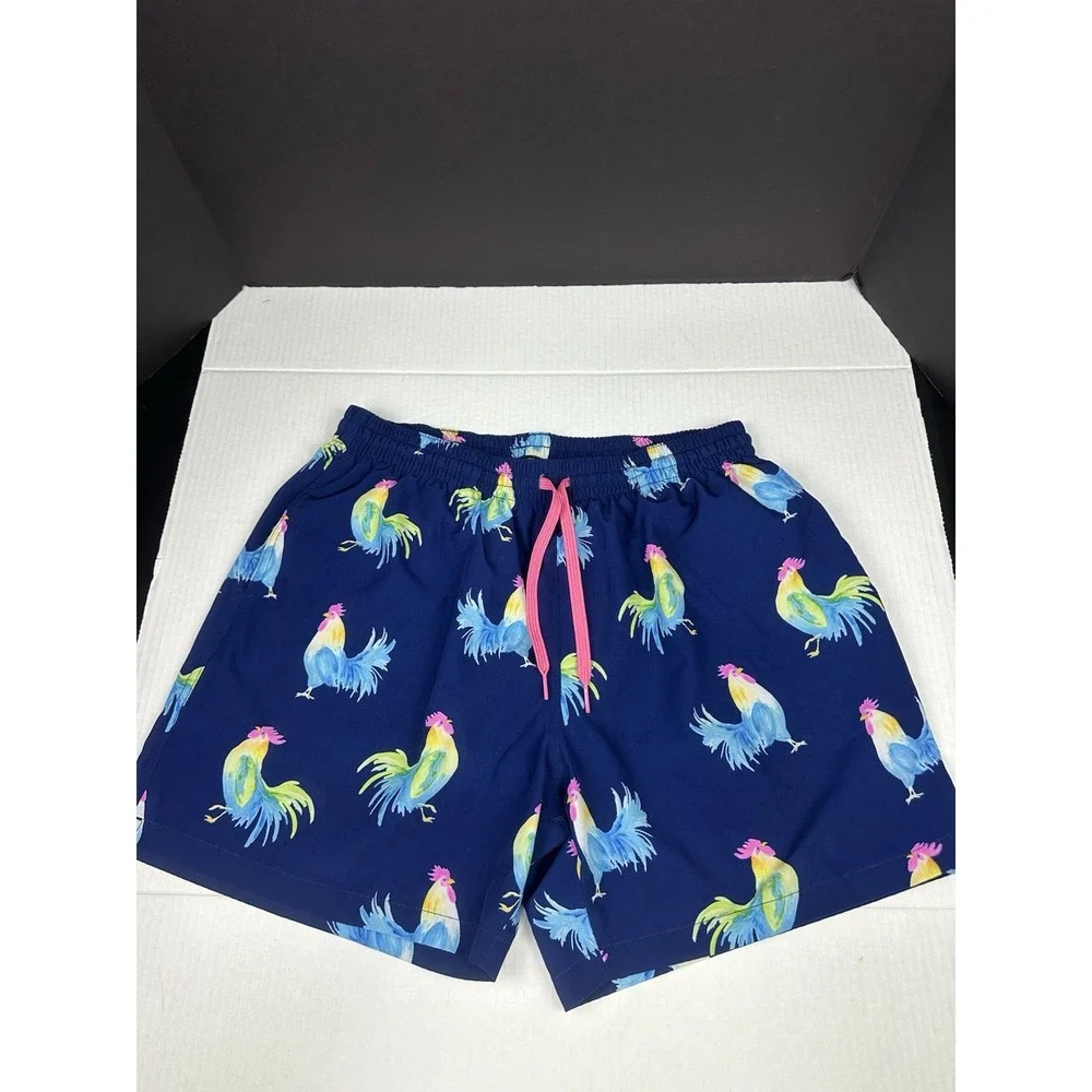 Chubbies Swim Trunks Mens XL Blue Rooster Fowl Play 5.5